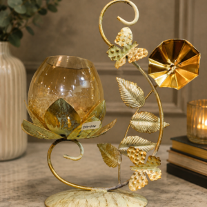golden blossom glass candle holder
