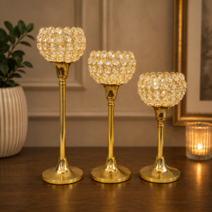 luxury gold crystal candle stand set of 3