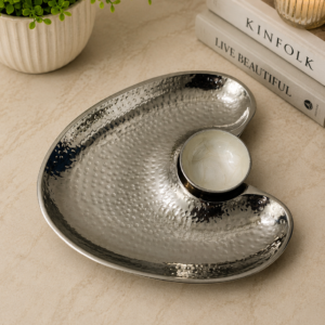 luxury gold serving platter with dip bowl