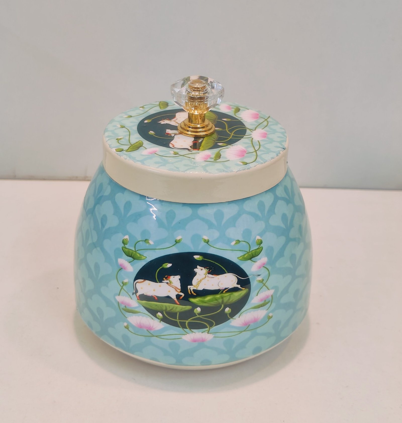 royal blue ceramic jar with silver basket holder royal blue ceramic jar with silver basket holder